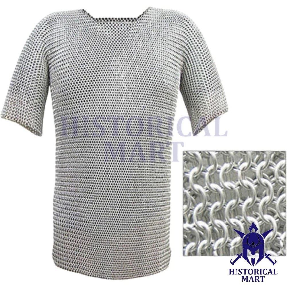Media manga de cota de malla medieval Hauberk - armadura de anillo de alumini...