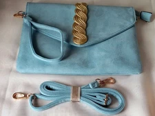 New Blue Swede Leather Clutch Or Shoulder Bag. #B. MS#2