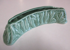 Trough Vase - Curved Leaf Design - Green - Studio Art - Signed at Base - Vintage