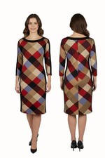Nine West Womens Black Geometric Plaid Sheath Dress Size 10 Quarter Sleeve Midi
