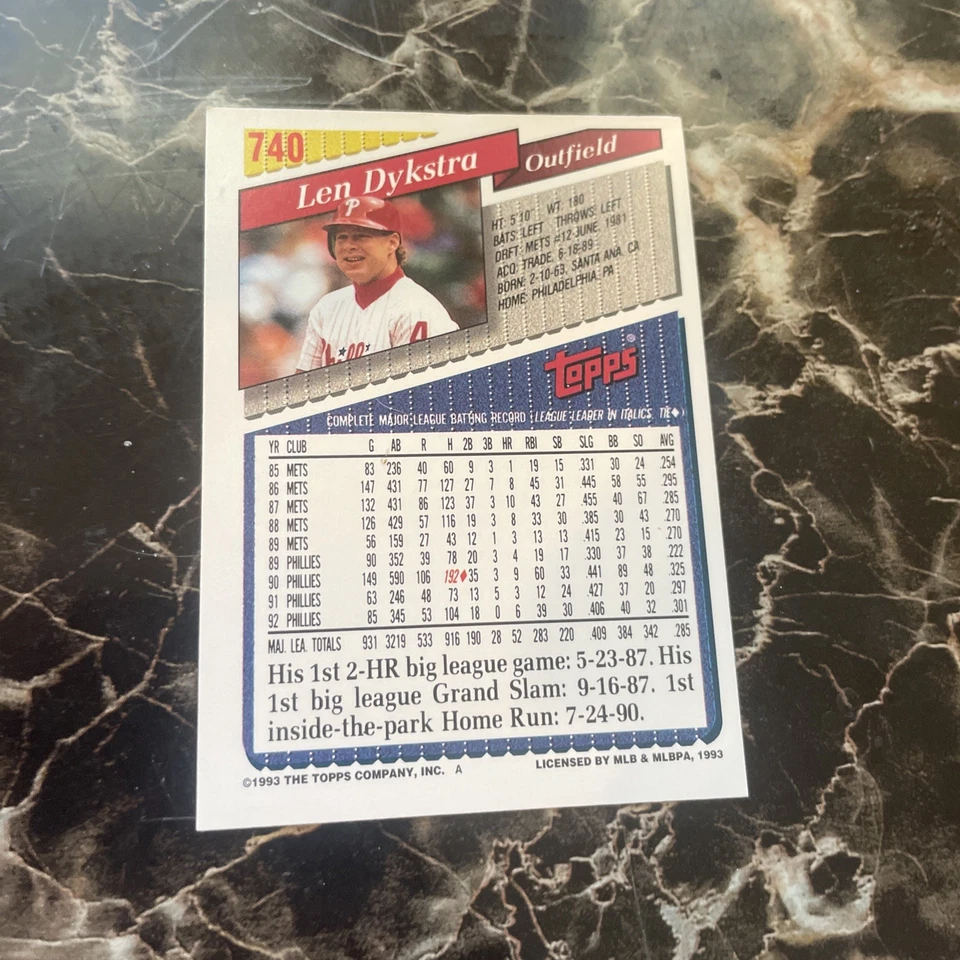 1993 (PHILLIES) Topps Inaugural Rockies #740 Len Dykstra Gold mint (70%OFF) - Image 2 of 2