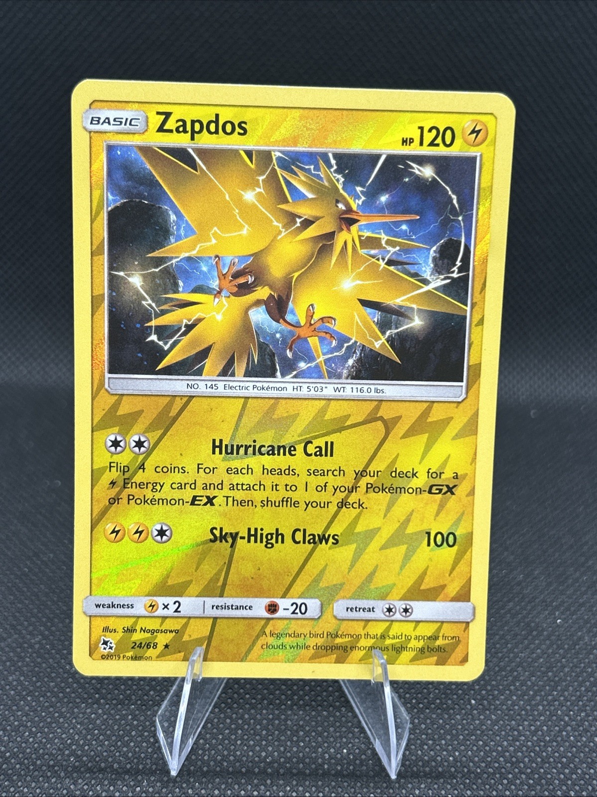 Zapdos 24/68 Rare Hidden Fates Pokemon Reverse Holo Near Mint
