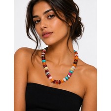 NEW Colorful Acrylic Beaded Necklace Multicolor Resin Statement Necklace