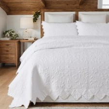 White Quilt Set King Size Quilt Bedding Set Cotton Luxury Matelasse Coverlet ...
