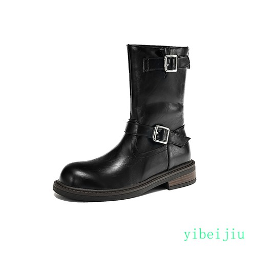 Women's Ankle Boots Motorcycle Mid Calf Riding Shoes Leather Casual Fall Winter - Picture 22 of 23