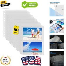 60 Pack Heavy Duty Photos or Postcards Page Protectors, Plastic Clear Photo H...