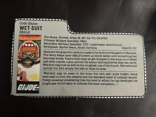GI JOE: SEALS  (FILE CARD) (WET-SUIT)