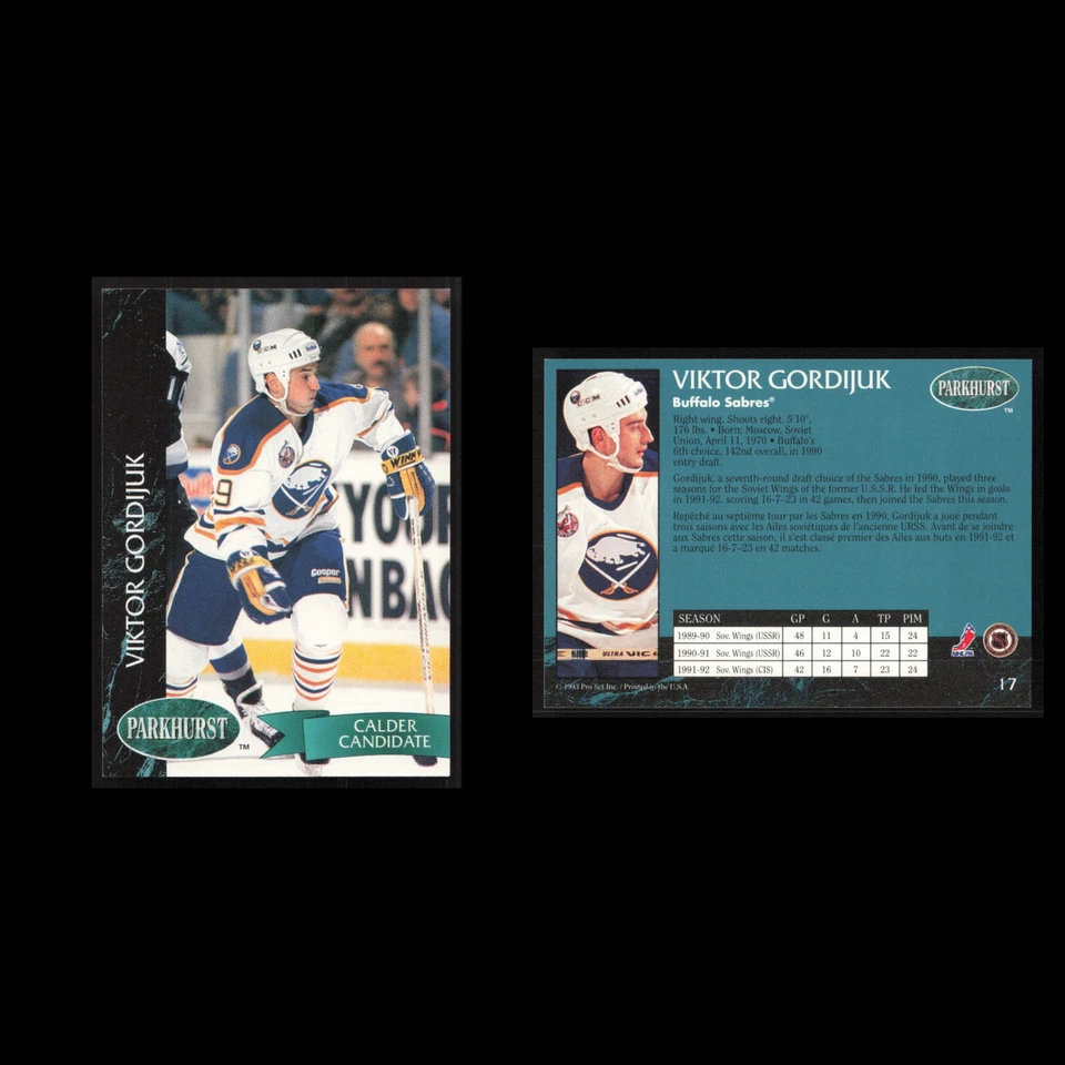 Viktor Gordijuk Rookie #17 1992 Parkhurst Buffalo Sabres Hockey Card NHL NM - Image 3 of 3