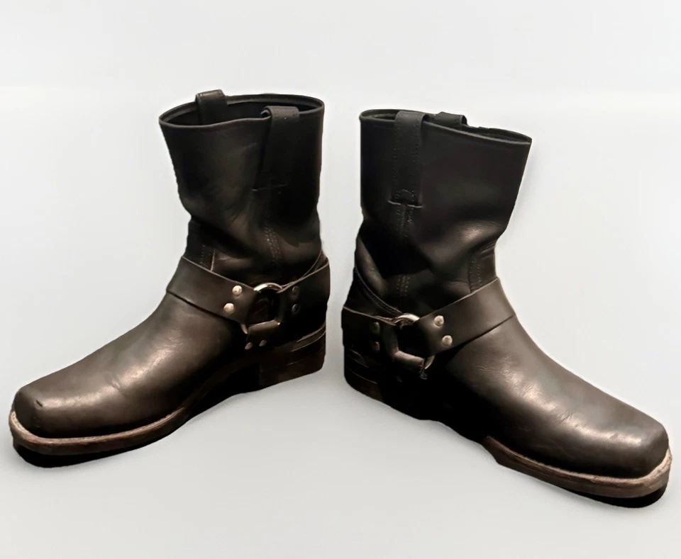 FRYE 12R Black Leather Harness boots mens 9.5 M Biker Motorcycle Square Toe - Image 3 of 4