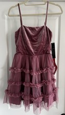 NWT Trixxi Velvet Tulle Pink Tiered Dress Fairy Babydoll Dainty Ballet Small NEW
