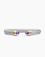 Authentic David Yurman 7mm Classic Cable Cuff w/ 14k Gold and Amethyst Stones