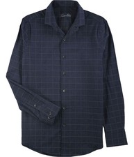 Tasso Elba Mens WindowPane Button Down Dress Shirt, Blue, 14-14.5