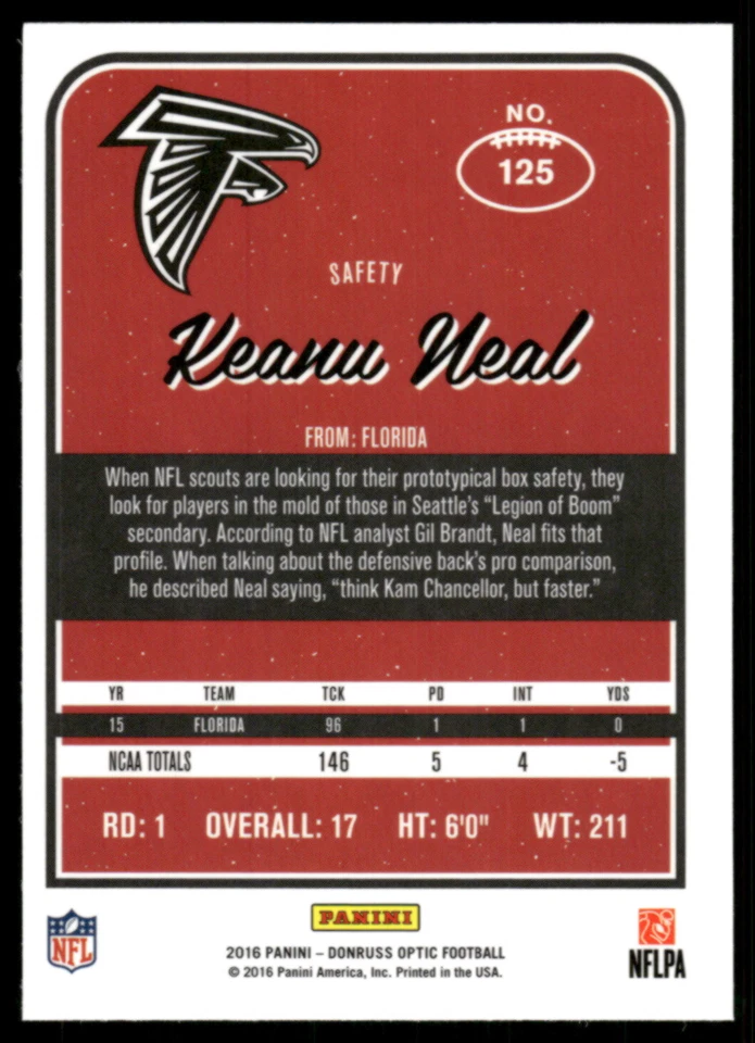 2016 Panini Donruss Optic #125 Keanu Neal Rookie Card RC Silver Holo - Image 2 of 2
