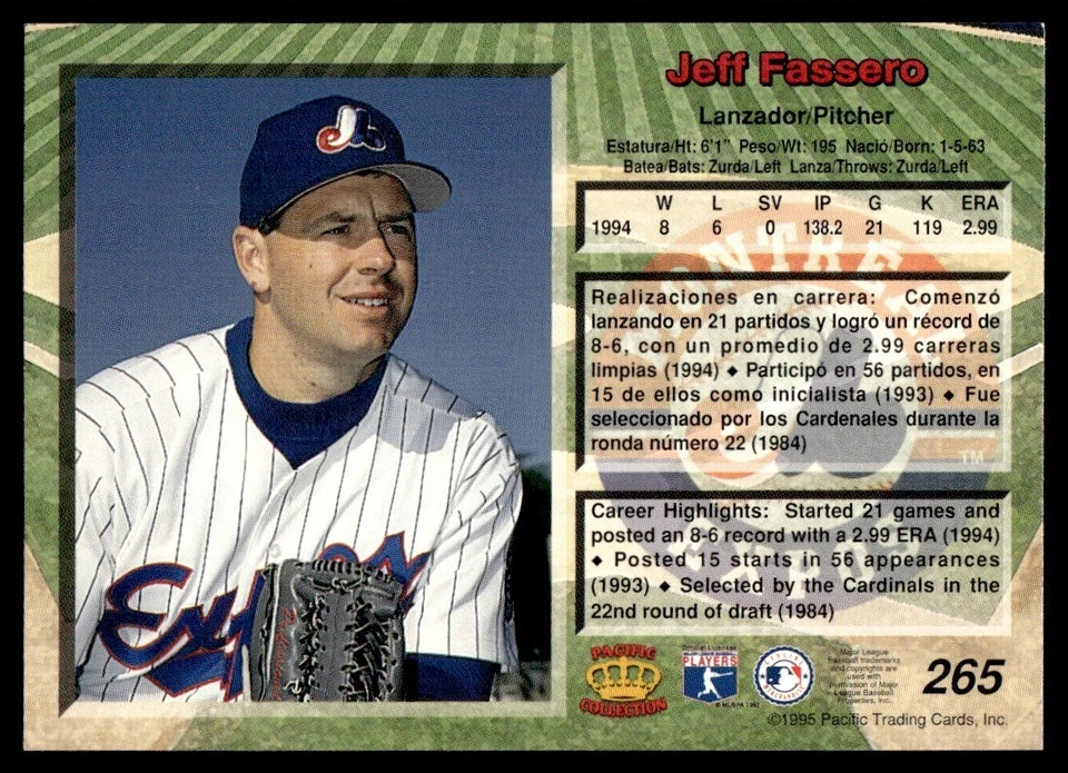1995 Pacific #265 Jeff Fassero - Montreal Expos - Image 2 of 2