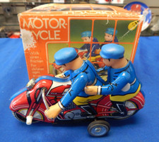 Vintage Tin Litho Motorcycle Friction Toy With Siren MF162