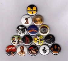 HIP HOP 1" PINS / BUTTONS w/ WU TANG JAY Z NAS BIGGIE TRIBE DE LA SOUL MOBB rap