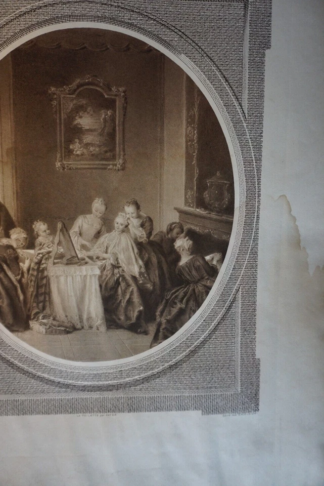 PATER (1695-1736) GRAVURE XIX° FEMME TOILETTE MODE MARIE ANTOINETTE  SCENE GENRE - Photo 4/4