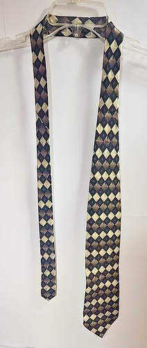 Vintage Covington 100% Woven Silk Men's Tie Geometric Black Brown Tan Necktie