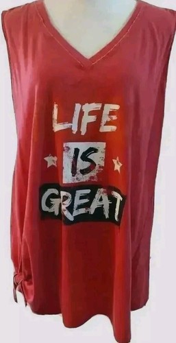 NEW! CATO sz 22/24 RED 'LIFE IS GREAT' SIDE TIE ACTIVE TUNIC TOP T-SHIRT