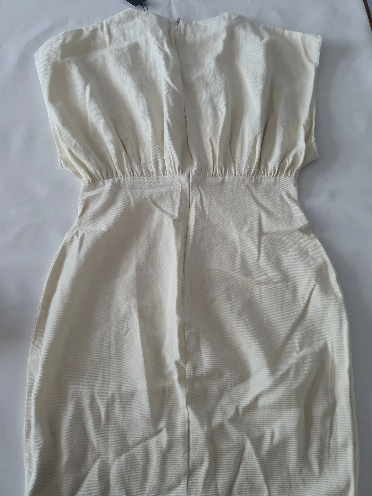 OFF WHITE Mini abito Misspap denim dettagli raccolti bianco sporco taglia 10