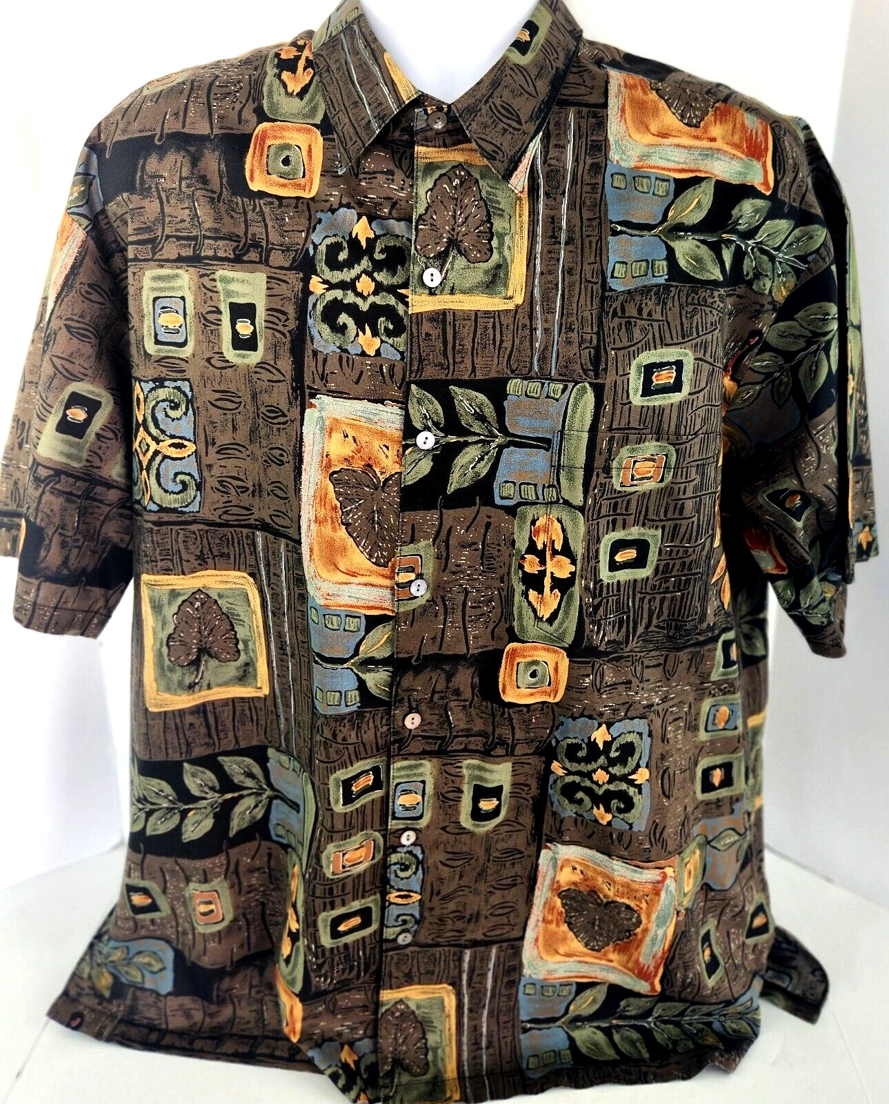 Tori Richard Shirt Mens XL Geometric Short Sleeve Button Front Cotton Lawn
