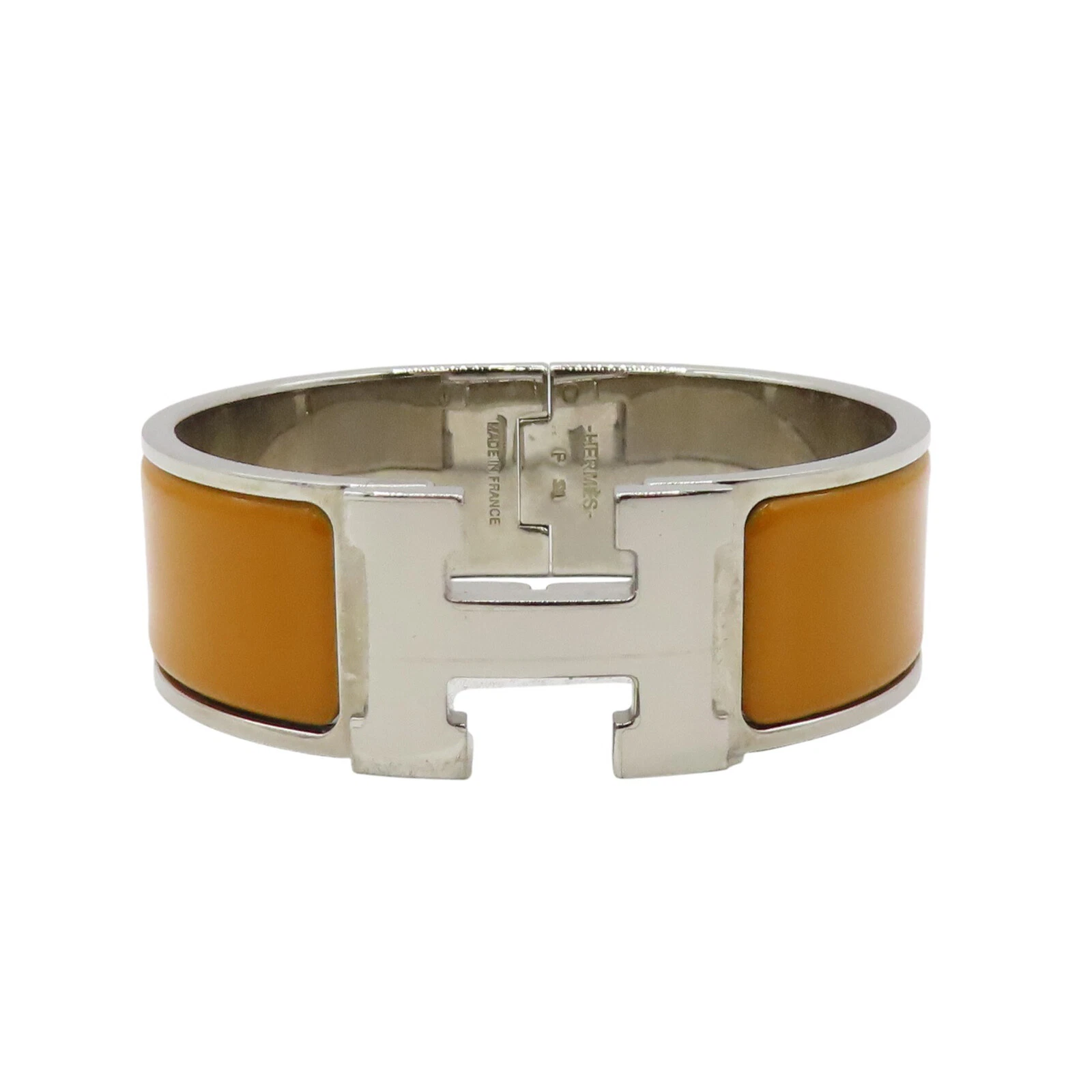 HERMÈS Bracciale largo HERMES Clic Clac H smalto marrone placcato argento