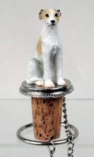 WHIPPET Tan White Dog Hand Painted Resin Figurine Wine Bottle Stopper