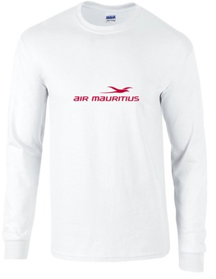  Air Mauritius Red Logo Port Louis Airline White Long Sleeve Cotton T-shirt