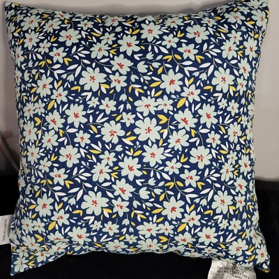 Hampton Bay Outdoor Throw Pillow Midnight Floral 18x18 Polyester Blue  White