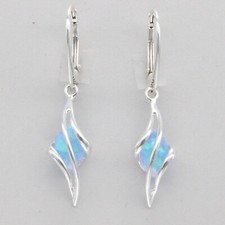 Blue Oval FIRE OPAL Dangle Swirl Leverback Earrings 925 STERLING SILVER 2507-Me
