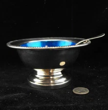 PRIMROSE SILVER PLATE COMPOTE BOWL  DISH W BLUE LINER INTERNATIONAL SILVER SPOON
