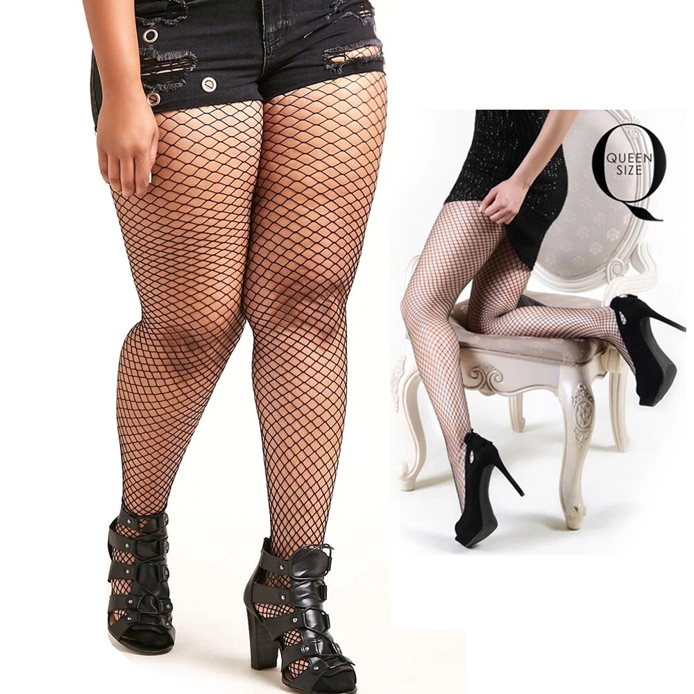 Women Plus Fishnet Stockings Pantyhose Small Gauge Sexy Mesh