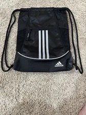 ADIDAS Black Shoe String ALLIANCE II Sack Pack Bag Media Safe Lined Zip Pocket