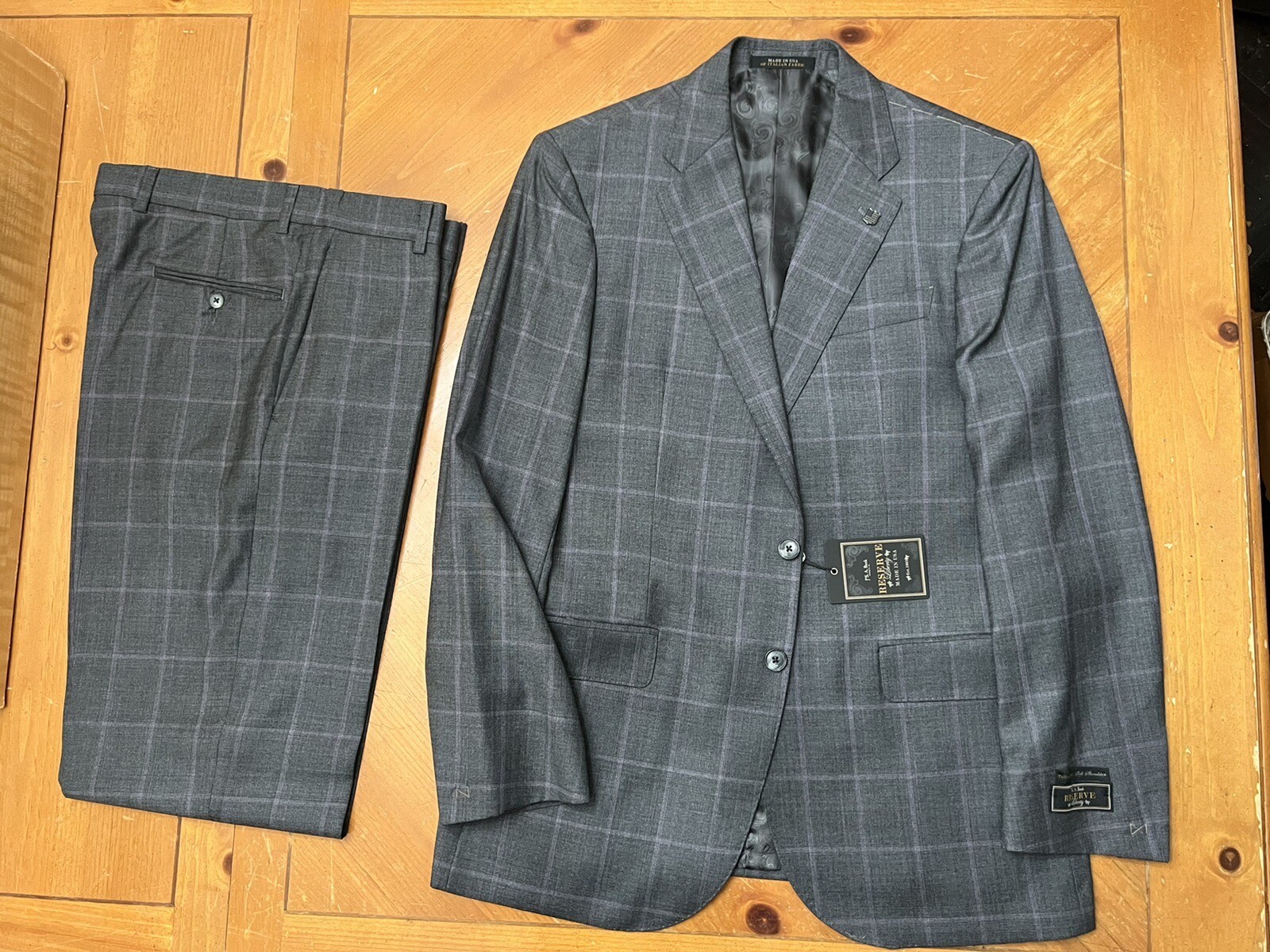 Made in USA from Italian Wool, Jos. A. Bank Reserve 40 R (34 Waits), Grey plaid image 5