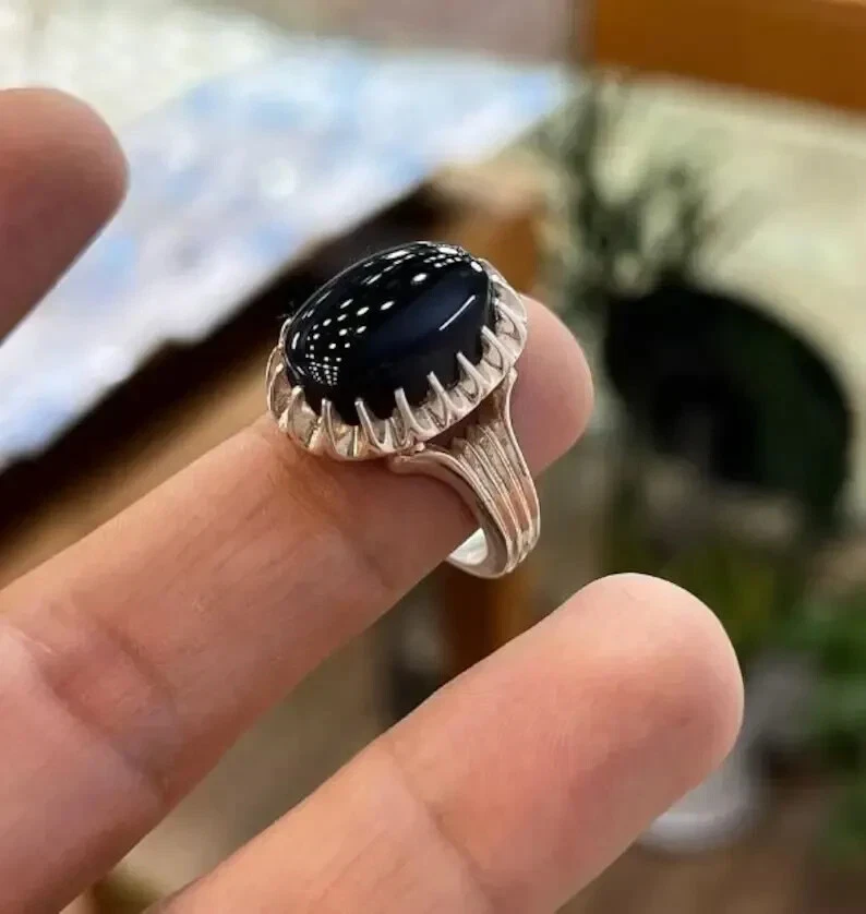 Anillo de ágata negra real de plata de ley 925 hecho a mano de ágata negra de alta calidad Foto 4 de 4