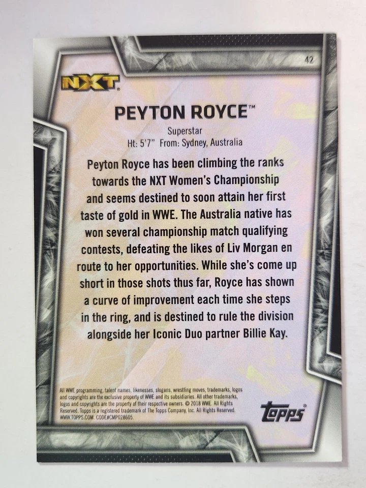 2018 Topps WWE Women's Division #42 PEYTON ROYCE (RC) ROOKIE - Image 2 of 2