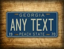 Vintage 1970 Georgia Custom License Plate Retro BLUE & GREY/WHITE Peach State  