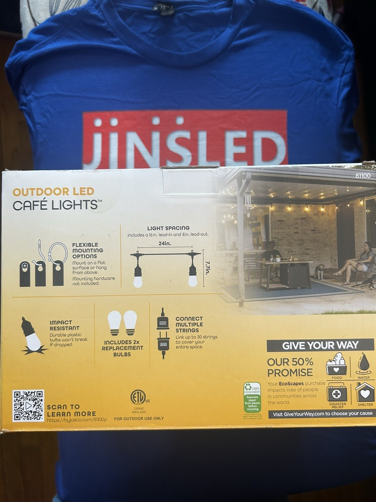 EcoScapes Outdoor LED Cafe Lights (24 bulbs, 48 ft.), String Eco Lights Linkable