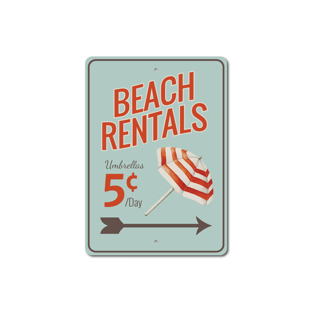 Letrero de aluminio para decoración de paraguas, letrero de paraguas, alquiler de playa