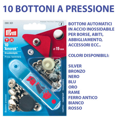 SET 10 BOTTONI A PRESSIONE PRYM AUTOMATICI 15MM PER ABBIGLIAMENTO