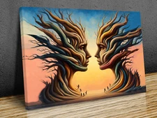 Couple facing each other Dali style mounted canvas print ready to hang