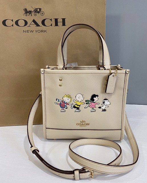 Coach X Peanuts Dempsey Tote 22 With Snoopy And Friends Motif Leather