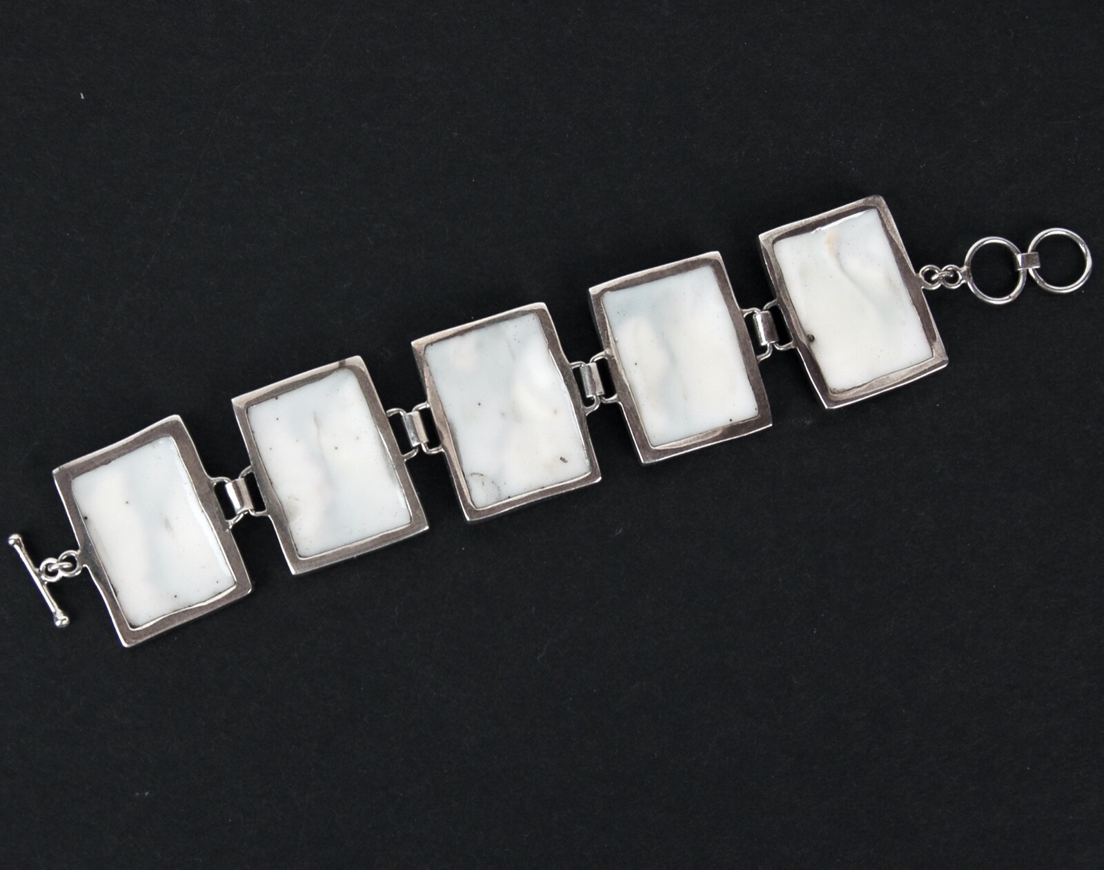 Vintage Abalone Shell Silver Link Toggle Bracelet… - image 8