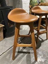 Danish Design The Erik Buch Model 61 Bar Stool Solid Oak Cognac Leather + Swivel