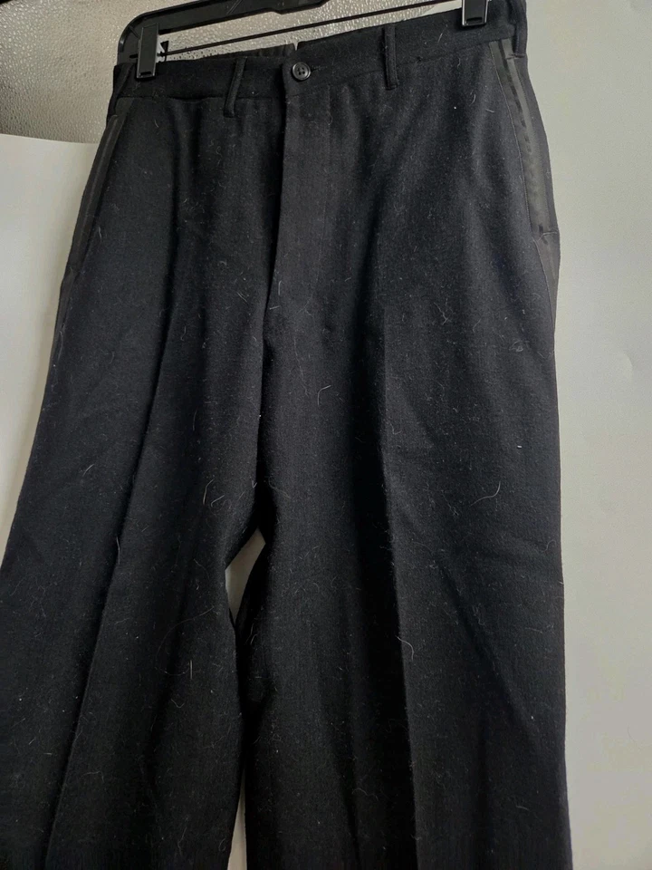 Pantalones de hombre vintage 28x31 negro lana esmoquin 1947 vestido botón mosca Foto 2 de 4