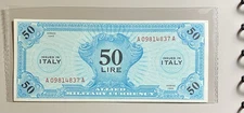 AMC Italy Fifty (50) Lire Note 1943 Allied Military Currency, WWII Issue P-M20