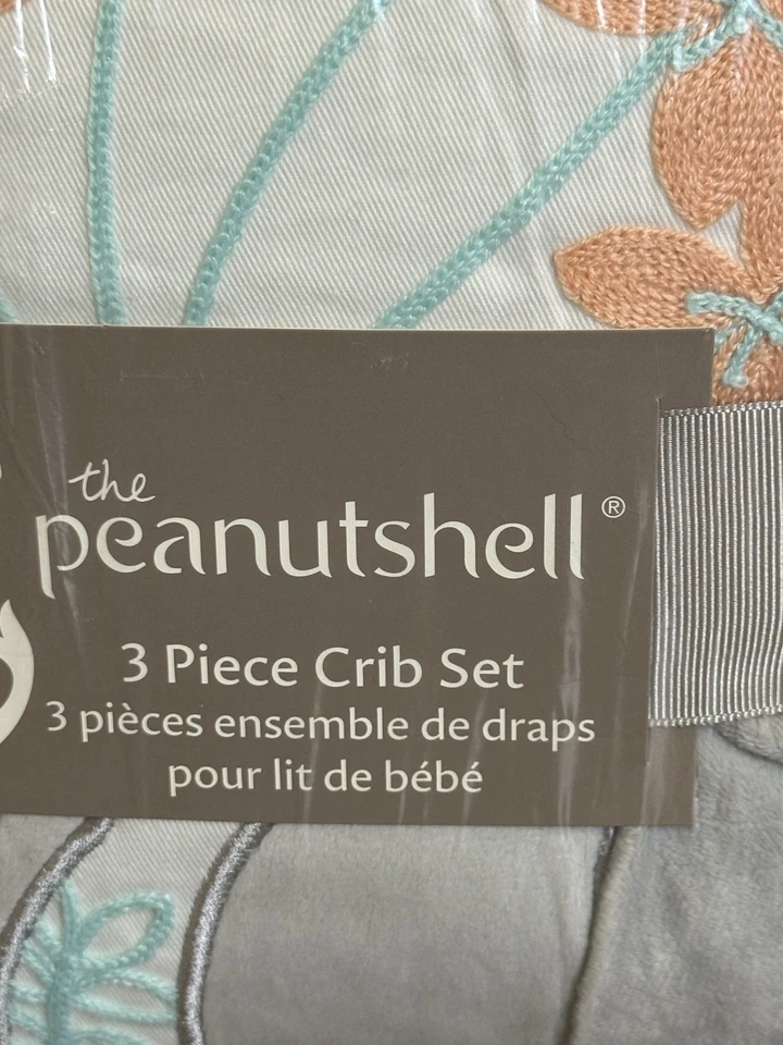 Juego de ropa de cama para cuna The Peanutshell Elephant de 3 piezas gris agua melocotón - Nuevo Foto 2 de 4