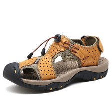 Men's Sandals Outside Beach Wading Shoes Leather Summer Handmade Closed-toe Shoe