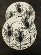 Black "Peacock Feathers" by Rosanna – Set of 2 Plates – Sophisticated & Rare! 