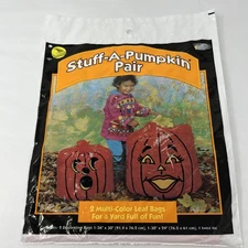 Vintage Stuff-A-Pumpkin Pair Fall Autumn Decor Leaf Bags Halloween Sun Hill